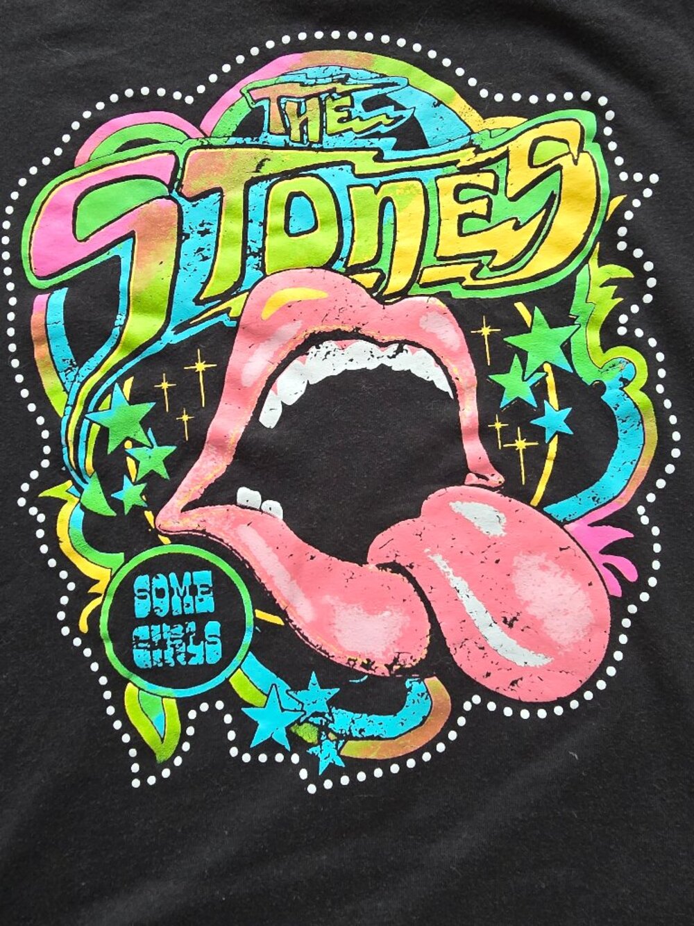 Official Rolling Stones "Some Girls" Neon Tongue Graphic Tee - Size Medium - Emb